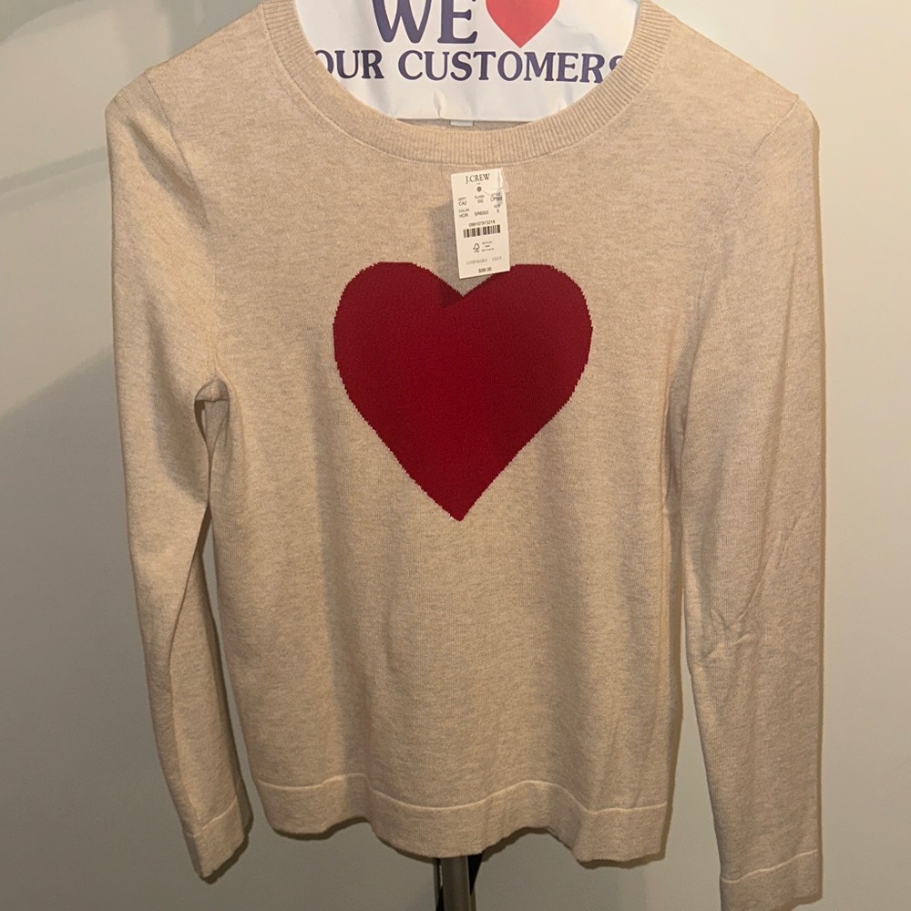 J. Crew Cream Sweater with Red Heart Motif - Picture 2 of 5
